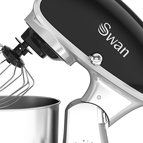 Swan Retro Batidora amasadora repostería Profesional, Robot cocina cuerpo metal, 8 velocidades, 4,5 Litros, bajo ruido, diseño vintage Negra, 1200W, 1200 W, 4.5 litros, Acero Inoxidable