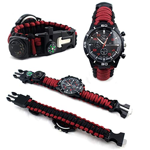 Sweet Reloj De Supervivencia Multifunción para Exteriores, Reloj De Campamento para Caminatas, con Cuerda De Paraguas, Brújula, Pedernal, Termómetro, Etc,J