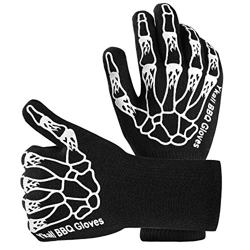 SXY Guantes de Barbacoa, Resistentes Al Calor Extremo Guantes de Cocina Antideslizante para Horno Microondas, Parrilla, Cocina, Chimenea y Carbón, EN407 Protege hasta 800 °C Oven Gloves Resistencia