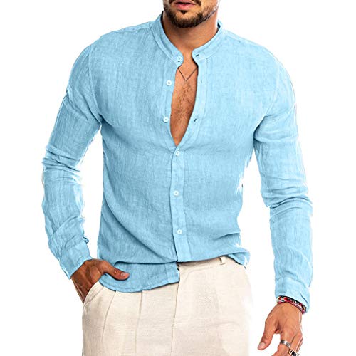 Sylar Camisas De Hombre Manga Larga Camisa Hombre Color Sólido con Cuello Mao Camisa De Vestir para Hombre Camiseta De Hombre con Botones Hombre Slim Fit Blusa Top