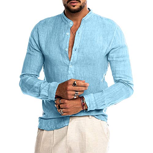 Sylar Camisas De Hombre Manga Larga Camisa Hombre Color Sólido con Cuello Mao Camisa De Vestir para Hombre Camiseta De Hombre con Botones Hombre Slim Fit Blusa Top