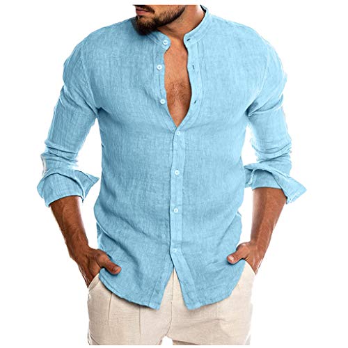 Sylar Camisas De Hombre Manga Larga Camisa Hombre Color Sólido con Cuello Mao Camisa De Vestir para Hombre Camiseta De Hombre con Botones Hombre Slim Fit Blusa Top