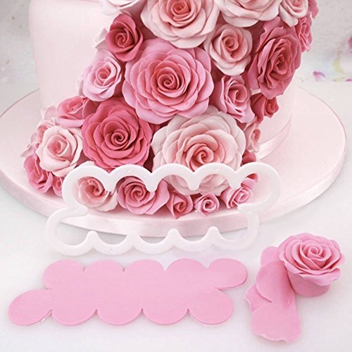 syoo DIY Pasteles Rosas Moldes, 3 tamaños Cake Pétalo Cutter Flores - Juego de moldes, Back accesorios para decorar tartas fondant mazapán