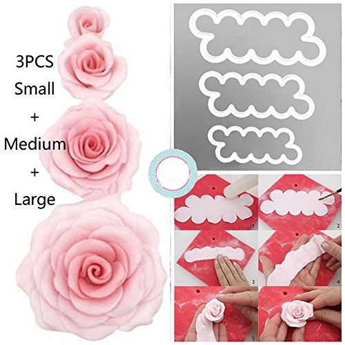 syoo DIY Pasteles Rosas Moldes, 3 tamaños Cake Pétalo Cutter Flores - Juego de moldes, Back accesorios para decorar tartas fondant mazapán