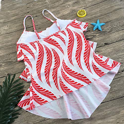 SYT swimwear Bikini Traje de baño Multi-Capa de Onda Conservador Traje de baño Conservador, L, Hojas Rojas