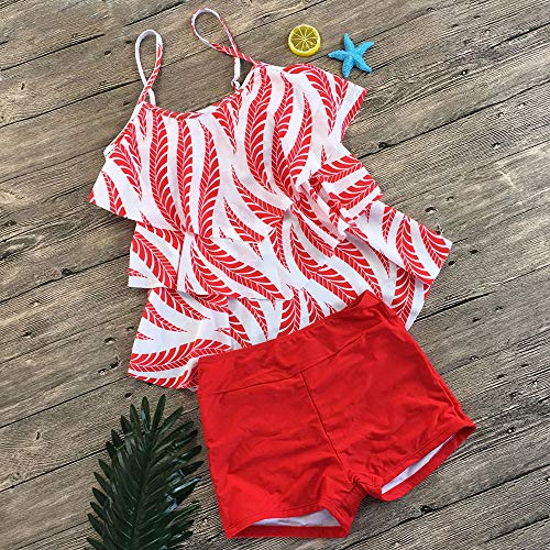 SYT swimwear Bikini Traje de baño Multi-Capa de Onda Conservador Traje de baño Conservador, L, Hojas Rojas