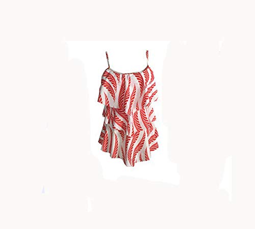 SYT swimwear Bikini Traje de baño Multi-Capa de Onda Conservador Traje de baño Conservador, L, Hojas Rojas