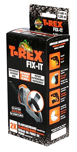 T-Rex Fix-It Set de reparación de fibra de vidrio - Cinta adhesiva impermeable y resistente al calor para la reparación y la fijación estable para uso en interiores y exteriores, 50mm x 1,25m