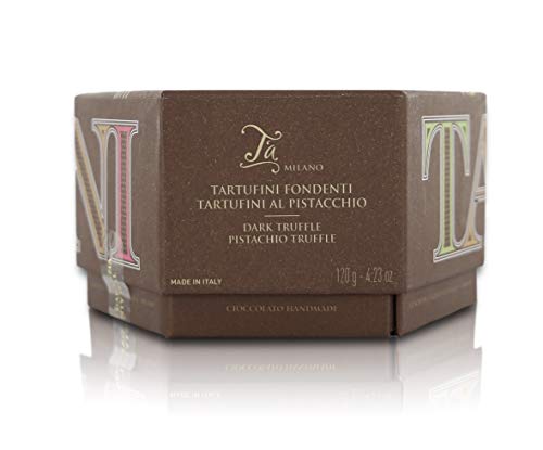 Ta Milano Caja Regalo con 14 trufas: 7 de Chocolate Negro y 7 de Chocolate Negro con Pistacho - 120 gr