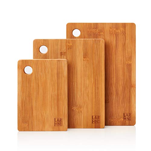 Tablas De Cortar Cocina en Madera Premium Extra-Gruesas - Juego de 3 Piezas en Madera de Bambú Para Picar - Certificación FSC y LFGB - Ideal Para Carnes, Verduras, Queso y Pan