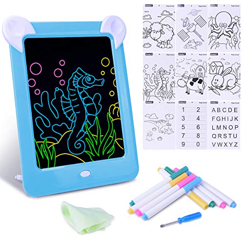 Tableta de Escritura LED Pizarra Mágico con Luz para Niños, Tablero de Dibujo Mágico con Luces, Juguete Educativo Infantil Dibujo de Graffiti Luminoso, Creativa Pizarra con 10 Tarjeta de Graffiti,Azul