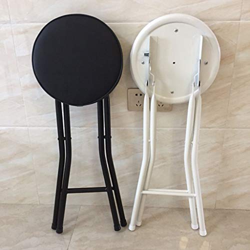 Taburete de Bar Plegable Taburetes Altos con Estructura de Acero y Asiento de PU Taburete de Pesca con Silla de Mostrador de Cocina Acolchado Portátil (Negro/Blanco)