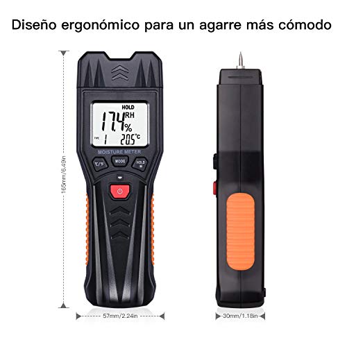 TACKLIFE Humidímetro Digital, Medidor de Humedad, Termómetro Higrómetro Digital, Mide la Humedad de Materiales de Construcción, Humedad de la Madera, Calibración Manual, etc. - MWM03