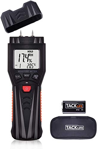 TACKLIFE Humidímetro Digital, Medidor de Humedad, Termómetro Higrómetro Digital, Mide la Humedad de Materiales de Construcción, Humedad de la Madera, Calibración Manual, etc. - MWM03