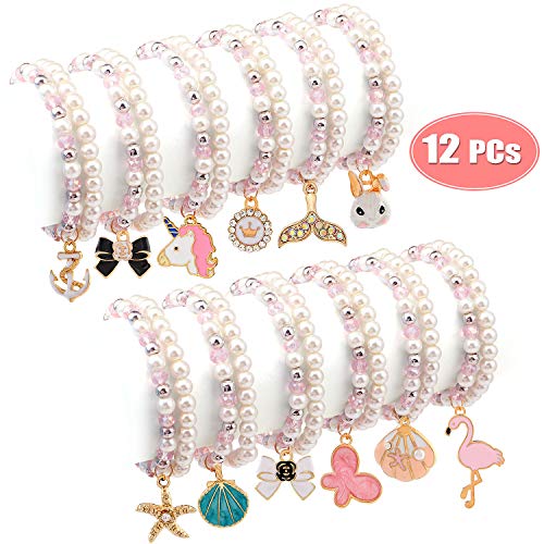 Tacobear 12 Piezas Pulseras Amistad Pulsera Niña Pulsera Unicornio Cristal Perlas Animales Colgante Pulseras Princesa Joyas Fiesta Cumpleaños Regalo para Niña Niños (Doble Capa)