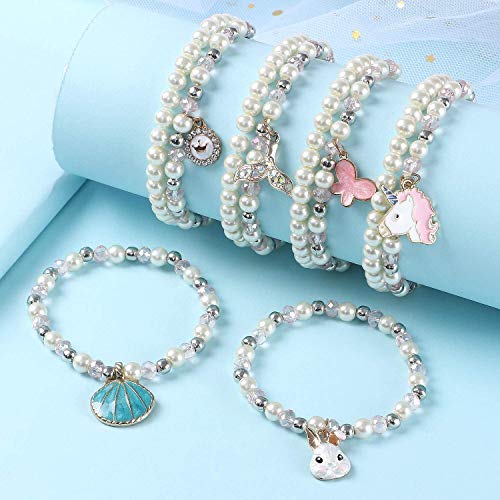 Tacobear 12 Piezas Pulseras Amistad Pulsera Niña Pulsera Unicornio Cristal Perlas Animales Colgante Pulseras Princesa Joyas Fiesta Cumpleaños Regalo para Niña Niños (Doble Capa)