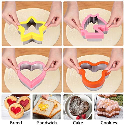 Tacobear 14 Piezas Moldes Galletas Cookie Cutter con 10 Tenedor de Fruta y 4 Mini Herramientas, Acero Inoxidable Estrella Unicornio Dinosaurio Cortadores de Galletas Moldes para Galletas Fruta Vegetal