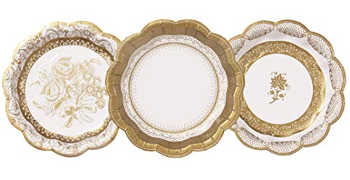 Talking Tables platos pequeñas vintage ‘Party Porcelain Gold.’ Oro y blanco. Cartón. Paquete de 12.
