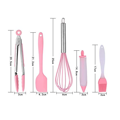 TANGGER 8 PCS Utensilios Cocina de Silicona Rosa,Juego de Utensilios Cocina de Silicona Espátulas Reposteria Espatula Cocina,Batidor Manual,Decoración de Pasteles,Pinza de Silicona Cocina