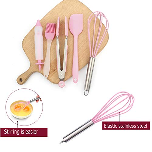 TANGGER 8 PCS Utensilios Cocina de Silicona Rosa,Juego de Utensilios Cocina de Silicona Espátulas Reposteria Espatula Cocina,Batidor Manual,Decoración de Pasteles,Pinza de Silicona Cocina