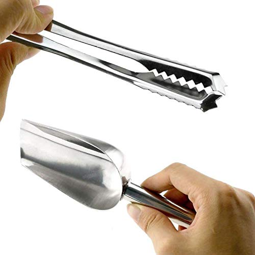 TANGGER Pala de acero inoxidable Y pinzas de bar para alimentos terrones de azúcar de pinzas de helados de ice tongs de pinzas chuches para boda, fiesta de cumpleaño, chocolatina, cocina, 6 piezas