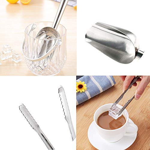 TANGGER Pala de acero inoxidable Y pinzas de bar para alimentos terrones de azúcar de pinzas de helados de ice tongs de pinzas chuches para boda, fiesta de cumpleaño, chocolatina, cocina, 6 piezas