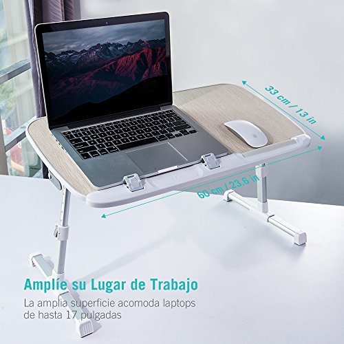 TaoTronics Mesa Ordenador Portátil, Mesa para Cama o Sofa, Bandeja Plegable para Desayuno, Mesa para Lectura o Juguetes, Soporte Portatil, Escritorio Portatil Cama, Mesa Cama Auxiliar Ajustable