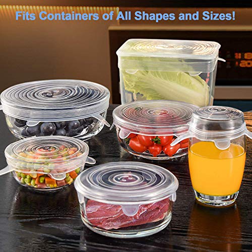 Tapas de Silicona Elásticas 12Piezas,Tapas Silicona Ajustables Cocina, Tapas Silicona, Tapa de Almacenamiento de Alimentos Sellada Transparente para Contenedores de todos los tamaños y formas（12pcs）