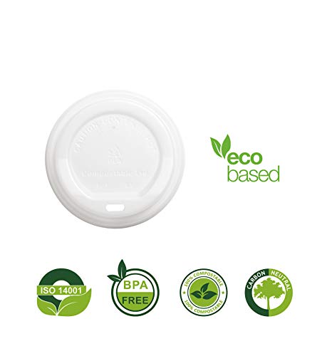 Tapas Desechables Biodegradables Café Para Llevar, Paquete de 50 unidades - Fabricadas con Ingeo™, Material 100% Ecológico - Perfecto para Oficinas y Ferias (Blanco, 80 mm)