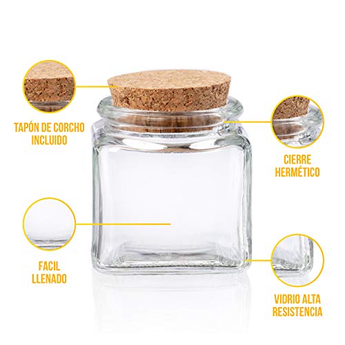 TAPAS & ENVASES RIOJA Botes para Especias de Cristal Frascos especiero con tapon Corcho de Cocina Organizador de Especias tarros Pack de 10 especieros de 40ml + 5 especieros de 90Ml