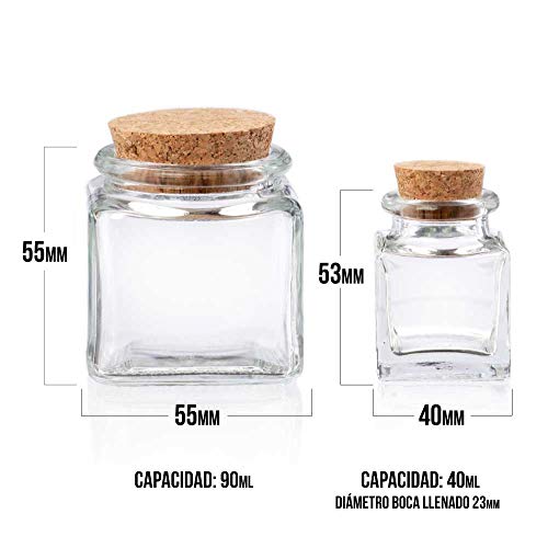 TAPAS & ENVASES RIOJA Botes para Especias de Cristal Frascos especiero con tapon Corcho de Cocina Organizador de Especias tarros Pack de 10 especieros de 40ml + 5 especieros de 90Ml