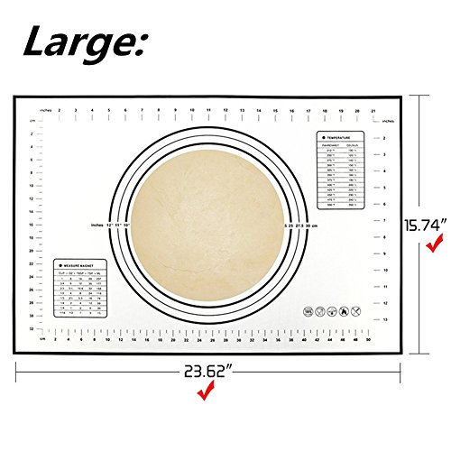 Tapete de Silicona para Hornear Baking Mat Grande Antiadherente, Raspador de Regalo, Incluye Medidas, Libre de BPA, para Hacer Fondant Pizza Dough Tarta, 60 x 40 cm (Negro)