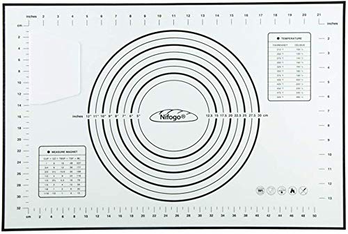 Tapete de Silicona para Hornear Baking Mat Grande Antiadherente, Raspador de Regalo, Incluye Medidas, Libre de BPA, para Hacer Fondant Pizza Dough Tarta, 60 x 40 cm (Negro)