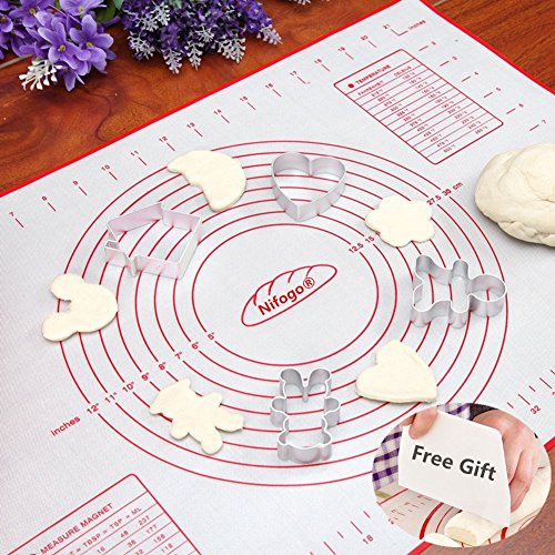 Tapete de Silicona para Hornear Baking Mat Grande Antiadherente, Raspador de Regalo, Incluye Medidas, Libre de BPA, para Hacer Fondant Pizza Dough Tarta, 60 x 40 cm (Rojo)