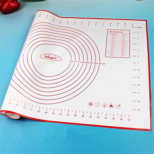 Tapete de Silicona para Hornear Baking Mat Grande Antiadherente, Raspador de Regalo, Incluye Medidas, Libre de BPA, para Hacer Fondant Pizza Dough Tarta, 60 x 40 cm (Rojo)