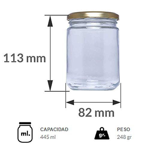 Tarros de Cristal con Tapas para conservas Pack de Frascos hermeticos de 445 ml con Tapa de Rosca Cerrado hermético para Todo Tipo de conserva casera. (23 Unidades)