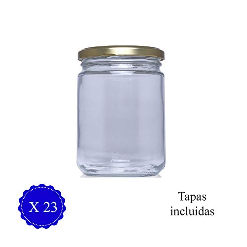 Tarros de Cristal con Tapas para conservas Pack de Frascos hermeticos de 445 ml con Tapa de Rosca Cerrado hermético para Todo Tipo de conserva casera. (23 Unidades)