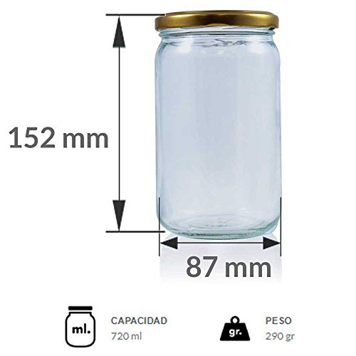 Tarros de Cristal para conservas Pack 40 Unidades de Botes de Cristal con Tapa frascos de Vidrio con Tapas Incluidas recipientes de Cristal para Alimentos de 720ml estanco. (40 Unidades)