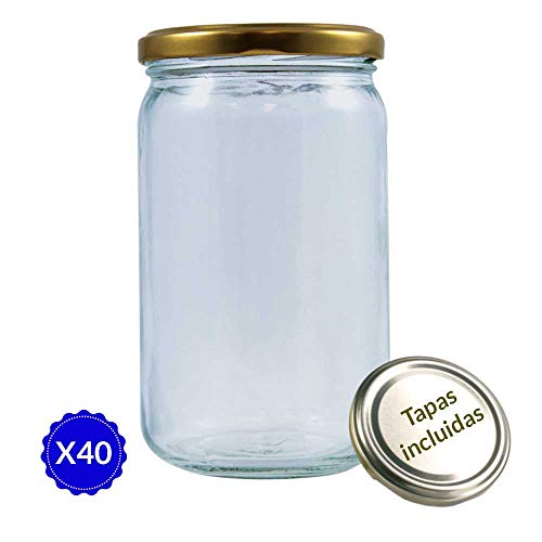 Tarros de Cristal para conservas Pack 40 Unidades de Botes de Cristal con Tapa frascos de Vidrio con Tapas Incluidas recipientes de Cristal para Alimentos de 720ml estanco. (40 Unidades)