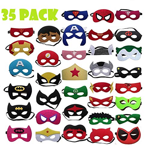 TATAFUN Máscaras de Superhéroe,Suministros de Fiesta de Superhéroes, Máscaras de Cosplay de Superhéroe con Cuerda Elástica Máscaras de Ojos para Niños Mayores de 3 años 35 Piezas