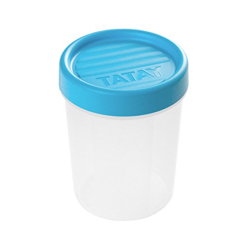 TATAY 1160500 - Contenedor de Alimentos hermético con Cierre a Rosca y medidor, transparente con tapa azul, Libre de BpA, 0,4 litros de capacidad, 8,5 x 8,5 x 11,1