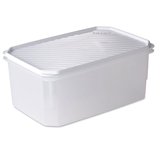 TATAY 1162201 - Contenedor de alimentos hermético, rectangular, de gran capacidad, con tapa flexible a presión, libre de BpA, 4,7 L, Color Blanco, 28,5 x 18,5 x 12,2 cm