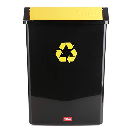 TATAY Contenedor de Reciclaje para envases y plástico, Capacidad para 50 litros, Plástico polipropileno, Tapa basculante, Amarillo y Negro, 40.5 x 33.5 x 57.5 cm