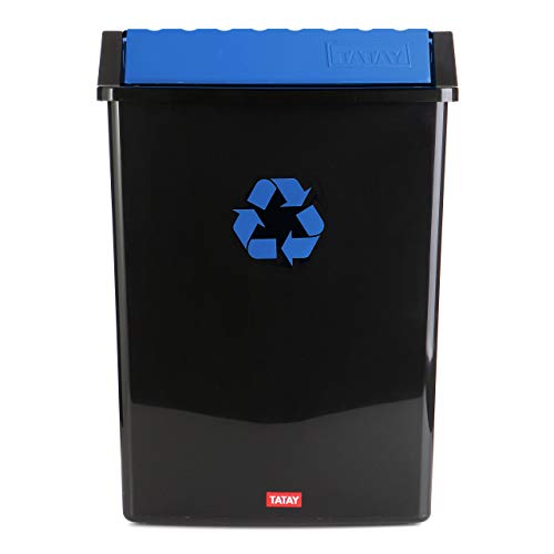TATAY Contenedor Reciclaje para papel y cartón, Capacidad para 50 litros, Plástico polipropileno, Tapa basculante, Azul, y Negro 40.5 x 33.5 x 57.5 Cm