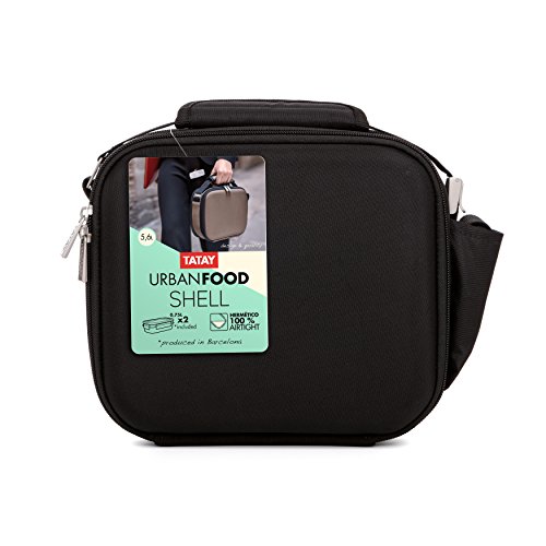 TATAY Urban Food Shell - Bolsa térmica Porta Alimentos con 2 tapers herméticos incluidos, 5,6 litros de capacidad, Poliéster, Negro, 28 x 13.5 x 23.5