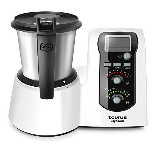 Taurus Mycook Easy Robot de Cocina Inteligente Multifunción, 1600 W, 2 litros, Plástico, 10 Velocidades, Acero Inoxidable, in Vaporera, Negro//Blanco