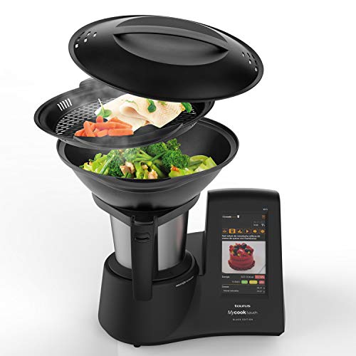 Taurus Mycook Touch Black Edition - Robot de Cocina, wifi, 1600W, 2L, hasta 140 grados, multifunción, más de 8000 recetas, Vaporera 2 niveles y cestillo