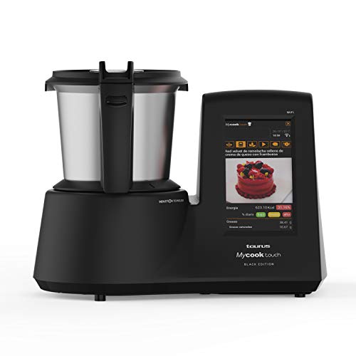 Taurus Mycook Touch Black Edition - Robot de Cocina, wifi, 1600W, 2L, hasta 140 grados, multifunción, más de 8000 recetas, Vaporera 2 niveles y cestillo