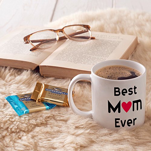 Taza de café con el texto en inglés "Best Mom Ever" de Navidad o cumpleaños, ideal para mamá, mamá, mamá, mamá, taza de porcelana, color blanco, 35,5 ml