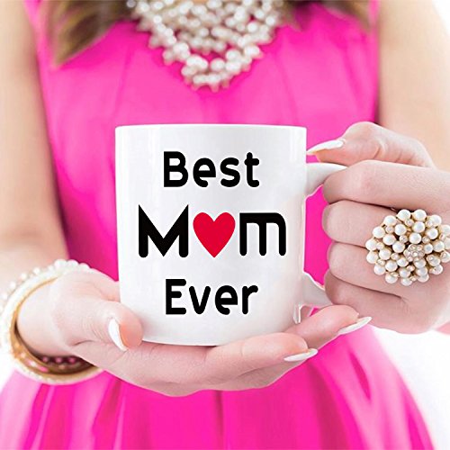 Taza de café con el texto en inglés "Best Mom Ever" de Navidad o cumpleaños, ideal para mamá, mamá, mamá, mamá, taza de porcelana, color blanco, 35,5 ml